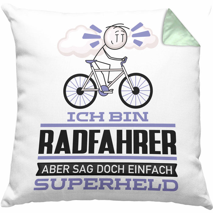 Radfahrer Geschenk Kissen mit Füllung 40x40 Ich Bin Radfahrer Aber Sag Doch Einfach Superheld Lustige Geschenkdiee für Radfahrer (Grau) Grün Trendation
