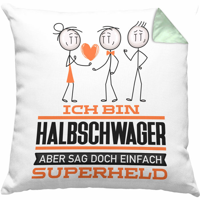 Halbschwager Geschenk Kissen mit Füllung 40x40 Ich Bin Halbschwager Aber Sag Doch Einfach Superheld Lustige Geschenkdiee für Halbschwager (Grau) Grün Trendation