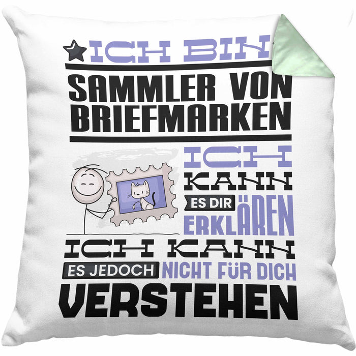 Sammler von Briefmarken Geschenk Kaffee-Kissen mit Füllung 40x40 Geschenkidee für Sammler von Briefmarken Ich Bin Sammler von Briefmarken Ich Kann Es Dir Erklären Jedoch Nicht Für Dich Verstehen Spruch Lustig (Grau) Grün Trendation