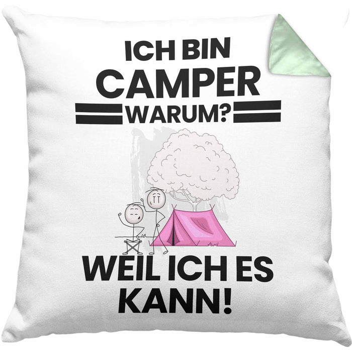 Camper Geschenk Kissen mit Füllung 40x40 Lustiger Spruch Ich Bin Camper Warum Weil Ich Es Kann Geschenkidee Bester Camper Geburtstag (Grau) Grün Trendation
