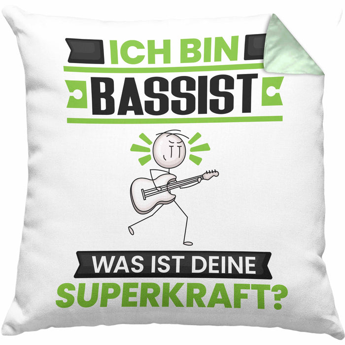 Bassist Kissen mit Füllung 40x40 Geschenk für Bassist Geburtstag Lustiger Spruch Was Ist Deine Superkraft (Grau) Grün Trendation
