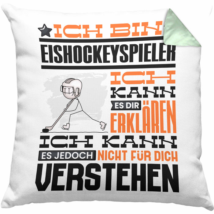 Eishockeyspieler Geschenk Kaffee-Kissen mit Füllung 40x40 Geschenkidee für Eishockeyspieler Ich Bin Eishockeyspieler Ich Kann Es Dir Erklären Jedoch Nicht Für Dich Verstehen Spruch Lustig (Grau) Grün Trendation