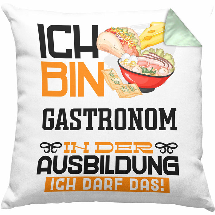 Gastronom Ausbildung Kissen mit Füllung 40x40 Geschenk Ich Bin Gastronom In Der Ausbildung Ich Darf Das Geschenkidee Spruch (Grau) Grün Trendation