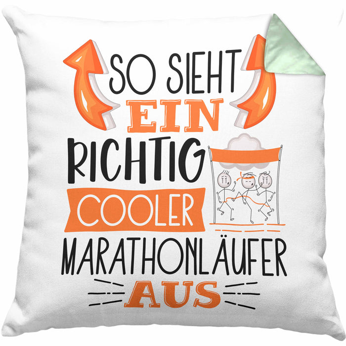So Sieht Ein Richtig Cooler Marathonläufer Aus Geschenk Kissen mit Füllung 40x40 Lustiger Spruch Geschenkidee (Grau) Grün Trendation