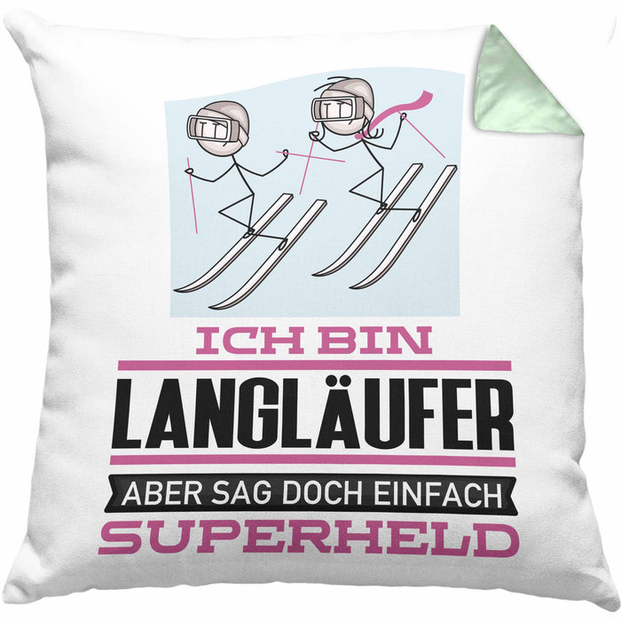 Langläufer Geschenk Kissen mit Füllung 40x40 Ich Bin Langläufer Aber Sag Doch Einfach Superheld Lustige Geschenkdiee für Langläufer (Grau) Grün Trendation