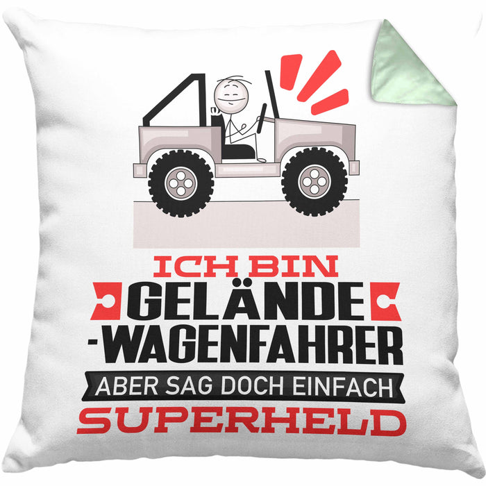 Geländewagenfahrer Geschenk Kissen mit Füllung 40x40 Ich Bin Geländewagenfahrer Aber Sag Doch Einfach Superheld Lustige Geschenkdiee für Geländewagenfahrer (Grau) Grün Trendation