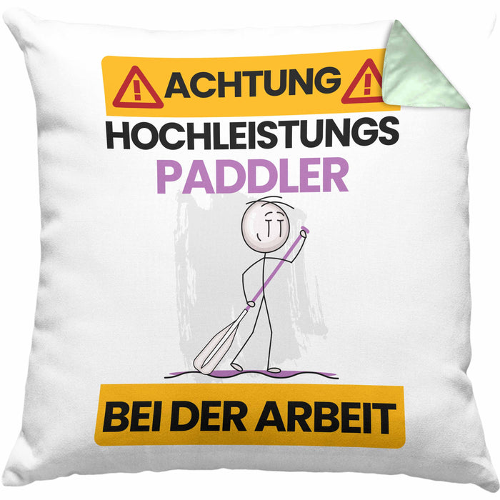 Paddler Kissen mit Füllung 40x40 Geschenk Lustiger Spruch Geschenkidee für Paddler Achtung Hochleistungs Paddler Bei Der Arbeit (Grau) Grün Trendation