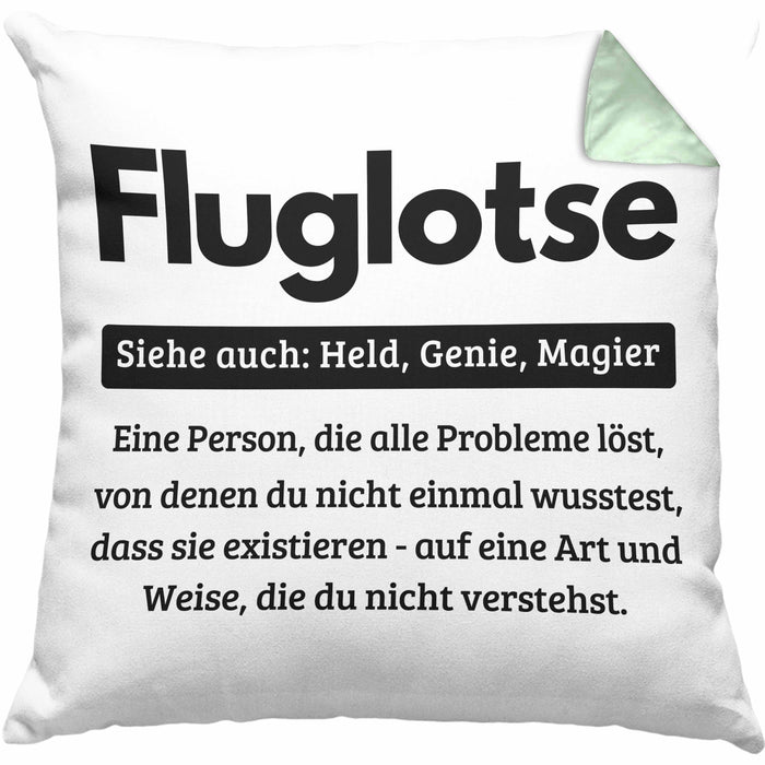 Fluglotse Kissen mit Füllung 40x40 Geschenk Spruch für Fluglotsen Geschenkidee (Grau) Grün Trendation