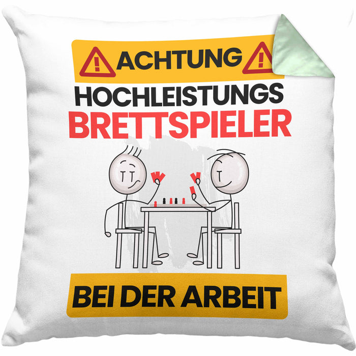 Brettspieler Kissen mit Füllung 40x40 Geschenk Lustiger Spruch Geschenkidee für Brettspieler Achtung Hochleistungs Brettspieler Bei Der Arbeit (Grau) Grün Trendation