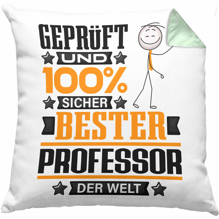 Professor Geschenk Lustiger Spruch für Professor Geschenkidee Bester Professor Der WeltKissen mit Füllung 40x40 (Grau) Grün Trendation