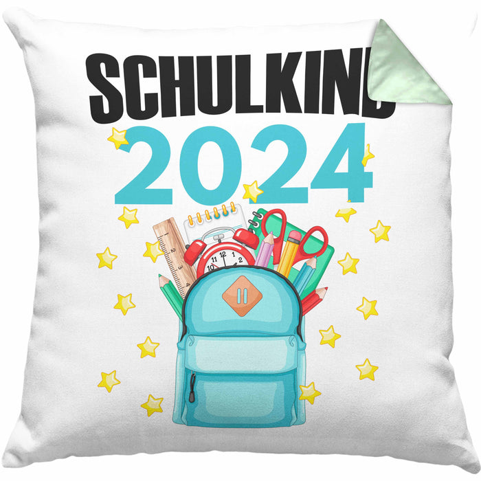 Einschulung Mädchen Geschenk Schultüte Füllung Kissen mit Füllung 40x40 Schulstart 1. Schultag Schuleinführung Schulanfang Geschenkidee Schulkind 2024 (Grau) Grün Trendation
