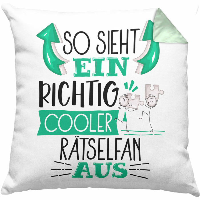 Rätselfan Kissen mit Füllung 40x40 So Sieht Ein Richtig Cooler Rätselfan Aus Geschenk Lustiger Spruch Geschenkidee (Grau) Grün Trendation
