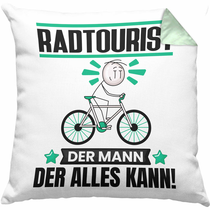 Radtourist Kissen mit Füllung 40x40 Geschenk für Radtourist Der Mann Der Alles Kann Geschenkidee zum Geburtstag (Grau) Grün Trendation