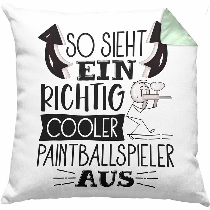 So Sieht Ein Richtig Cooler Paintballspieler Aus Geschenk Kissen mit Füllung 40x40 Lustiger Spruch Geschenkidee (Grau) Grün Trendation