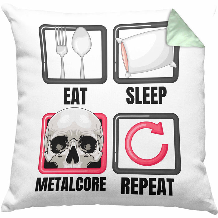 Eat Sleep Metalcore Repeat Kissen mit Füllung 40x40 Geschenk Musik Metal Heavy Kopf (Grau) Grün Trendation