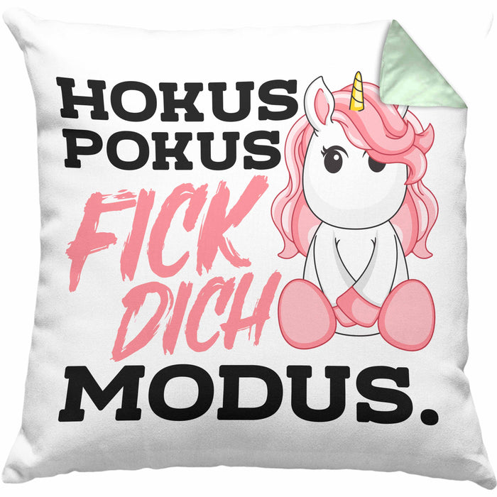 Lustige Ich Hasse Menschen Kissen mit Füllung 40x40 Mit Spruch Einhorn Geschenk Mama Freundin Kollegin Geschenkidee Arbeit Frauen (Grau) Grün Trendation