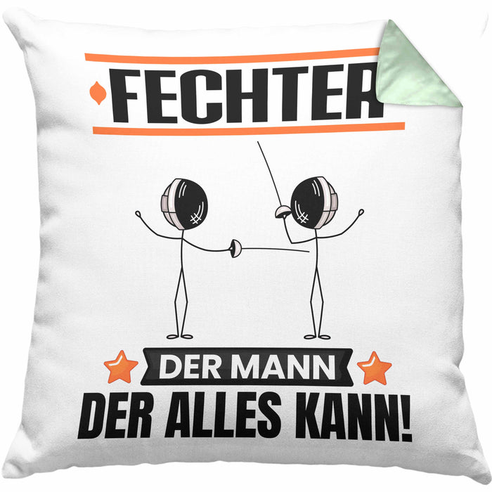 Fechter Kissen mit Füllung 40x40 Geschenk für Fechter Der Mann Der Alles Kann Geschenkidee zum Geburtstag (Grau) Grün Trendation