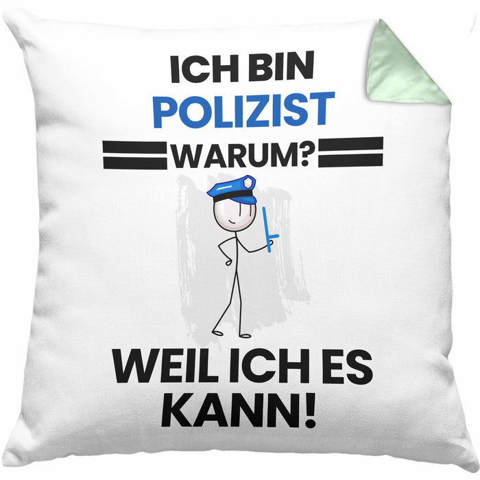 Polizist Geschenk Kissen mit Füllung 40x40 Lustiger Spruch Ich Bin Polizist Warum Weil Ich Es Kann Geschenkidee Bester Polizist Geburtstag (Grau) Grün Trendation