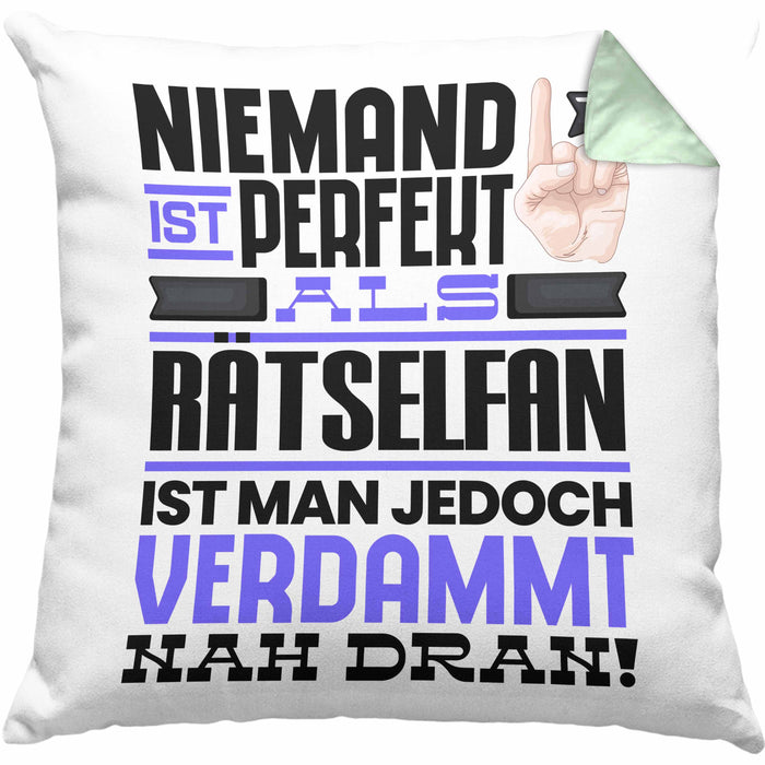 Rätselfan Geschenk Kissen mit Füllung 40x40 Lustige Geschenkidee für Rätselfan Geburtstag Niemand Ist Perfekt Aber Als Rätselfan Ist Man Nah Dran (Grau) Grün Trendation