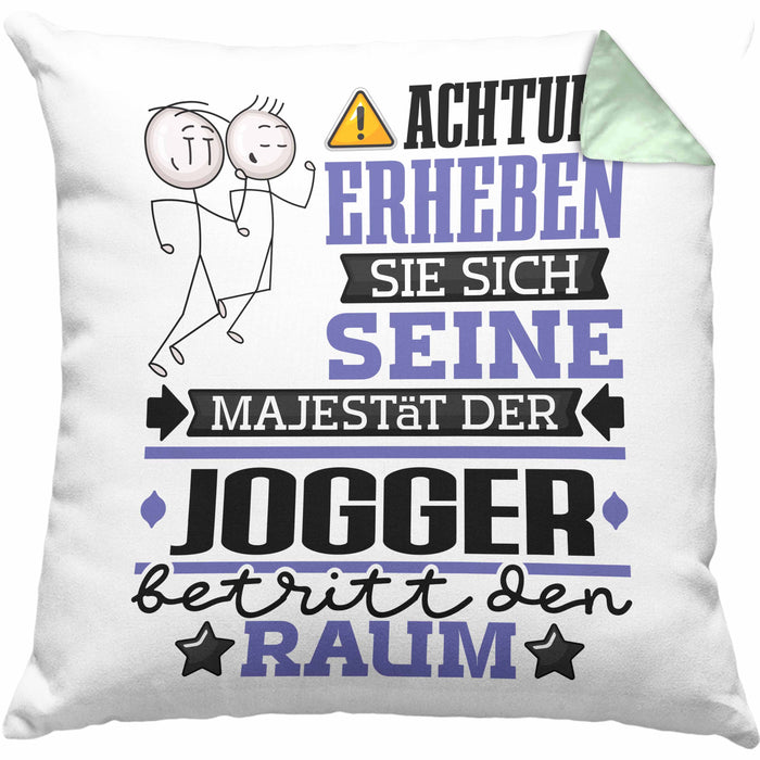 Jogger Geschenk Kissen mit Füllung 40x40 Lustiger Spruch Erheben Sie Sich Der Jogger Betritt den Raum (Grau) Grün Trendation