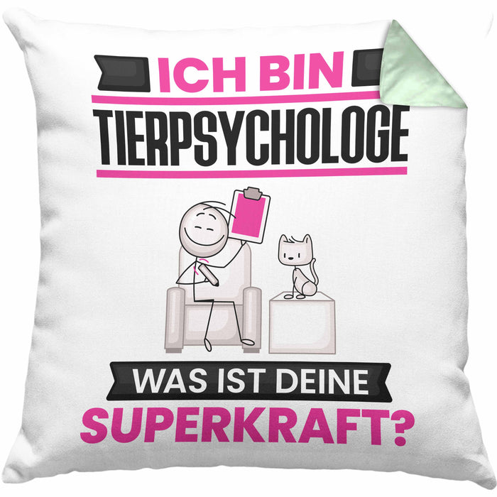Tierpsychologe Kissen mit Füllung 40x40 Geschenk für Tierpsychologe Geburtstag Lustiger Spruch Was Ist Deine Superkraft (Grau) Grün Trendation