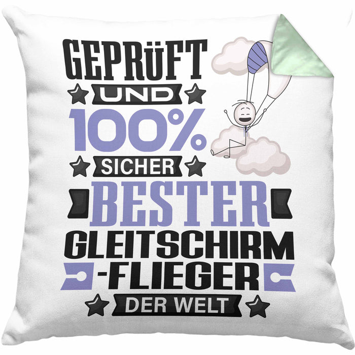 Gleitschirmflieger Geschenk Lustiger Spruch für Gleitschirmflieger Geschenkidee Bester Gleitschirmflieger Der WeltKissen mit Füllung 40x40 (Grau) Grün Trendation