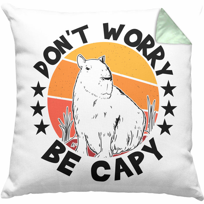 Don't Worry Be Capy Kissen mit Füllung 40x40 Capybara Tier Geschenk für Capybara Liebhaber (Grau) Grün Trendation