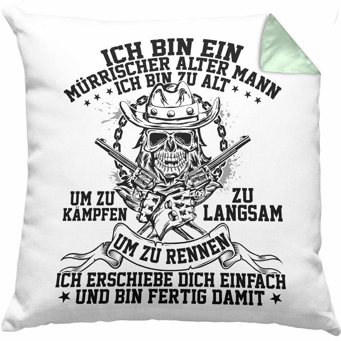 Ich Bin Ein Mürrischer Alter Mann Ich Bin Zu Alt Um Zu Kämpfen Pfalz Kissen mit Füllung 40x40 (Grau) Grün Trendation