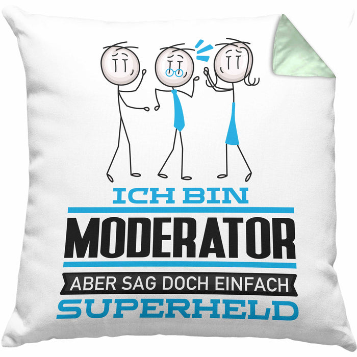 Moderator Geschenk Kissen mit Füllung 40x40 Ich Bin Moderator Aber Sag Doch Einfach Superheld Lustige Geschenkdiee für Moderator (Grau) Grün Trendation