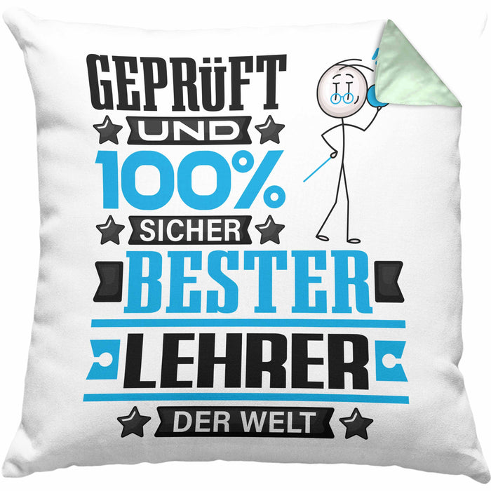 Lehrer Geschenk Lustiger Spruch für Lehrer Geschenkidee Bester Lehrer Der WeltKissen mit Füllung 40x40 (Grau) Grün Trendation