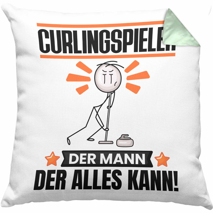 Curlingspieler Kissen mit Füllung 40x40 Geschenk für Curlingspieler Der Mann Der Alles Kann Geschenkidee zum Geburtstag (Grau) Grün Trendation
