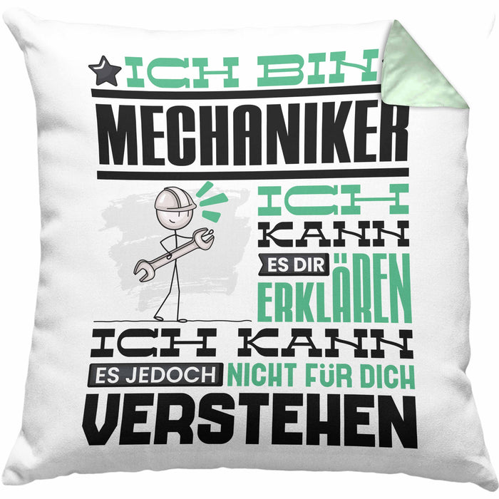 Mechaniker Geschenk Kissen mit Füllung 40x40 Geschenkidee für Mechaniker Geburtstag Lustiger Spruch Ich Bin Mechaniker Ich Kann Es Dir Erklären Aber Nicht Für Dich Verstehen (Grau) Grün Trendation