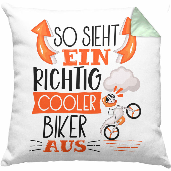 Biker Kissen mit Füllung 40x40 Geschenk So Sieht Ein RIchtig Cooler Biker Aus Geschenkidee Lustiger Spruch Geburtstag (Grau) Grün Trendation