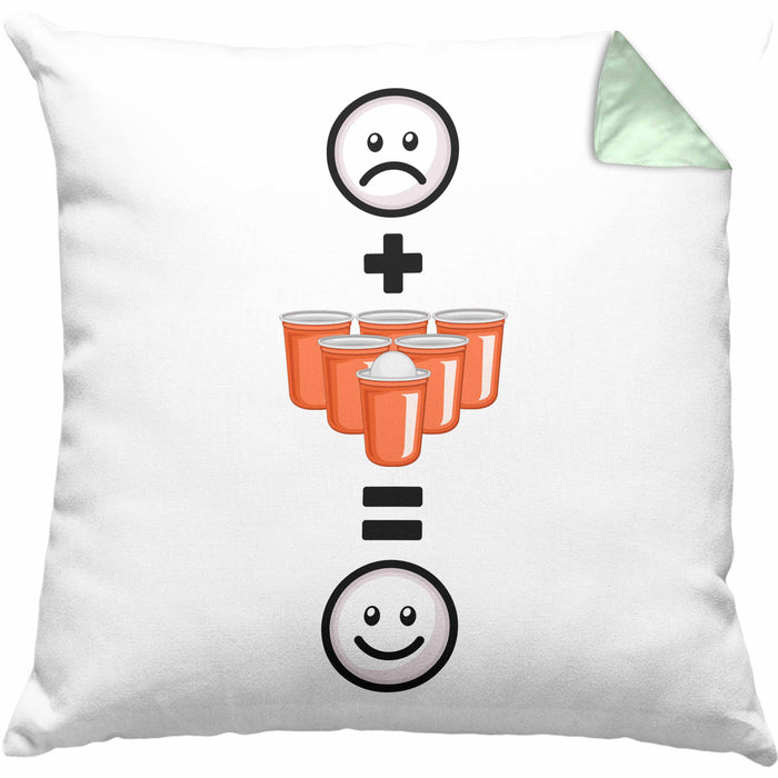 Bierpong Kissen mit Füllung 40x40 Geschenk für Bier Pong Profi Lustige Geschenkidee :( + Bierpong = :) Geburtstag (Grau) Grün Trendation
