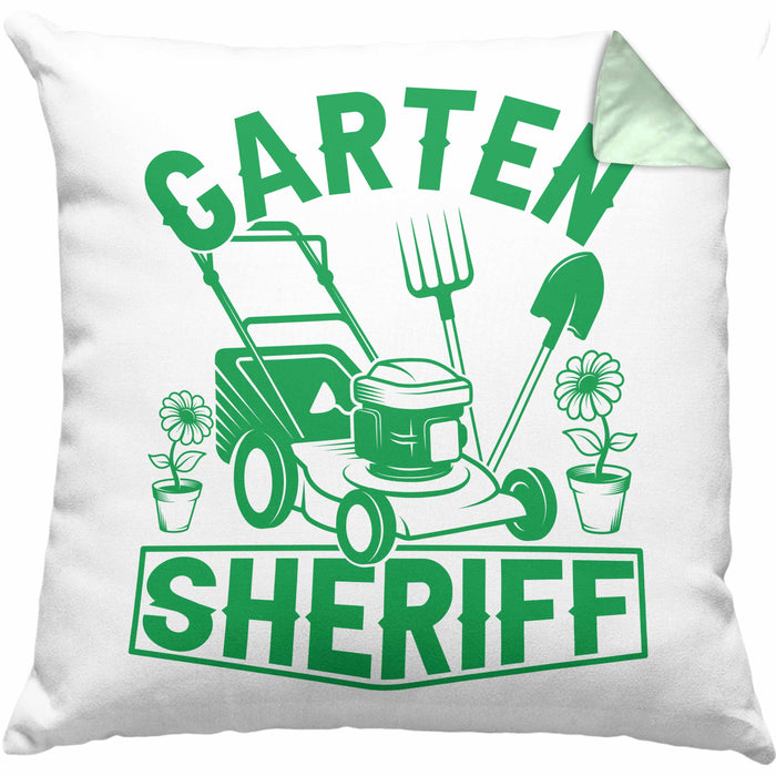 Gärtner Geschenk Kissen mit Füllung 40x40 Garten-Sheriff Geschenkidee Garten-Pflege (Grau) Grün Trendation