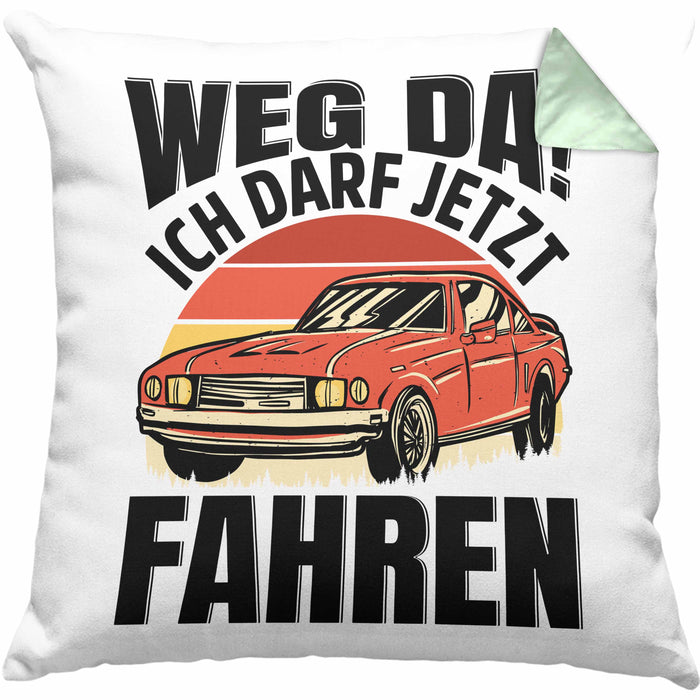 Führerschein Bestanden Geschenk Kissen mit Füllung 40x40 Führerscheinprüfung Bestanden Geschenkidee Weg Da Ich Darf Jetzt Fahren (Grau) Grün Trendation