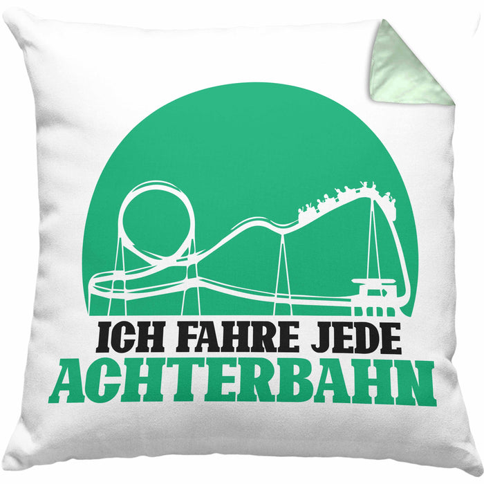 Vergnügungspark Kissen mit Füllung 40x40 Geschenk Lustiger Spruch Ich Fahre Jede Achterbahn Geschenkidee Geburtstag (Grau) Grün Trendation