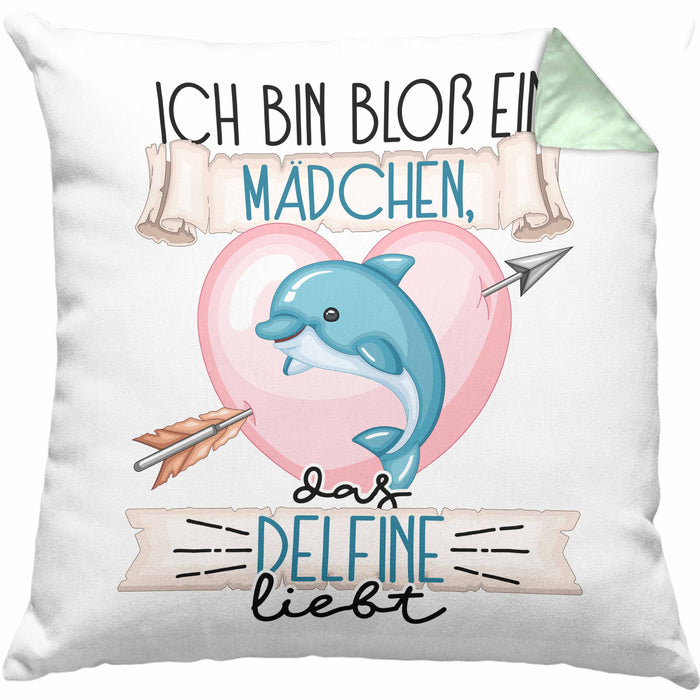 Delfine Kissen mit Füllung 40x40 Geschenk Frauen Ich Bin Bloß Ein Mädchen Das Delfine Liebt Delfine-Liebhaberin Geschenk Spruch Geburtstag (Grau) Grün Trendation