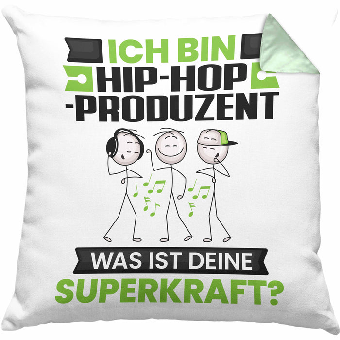 Hip-Hop-Produzent Kissen mit Füllung 40x40 Geschenk für Hip-Hop-Produzent Geburtstag Lustiger Spruch Was Ist Deine Superkraft (Grau) Grün Trendation