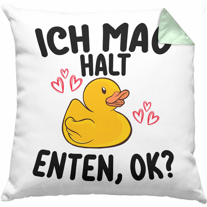 Enten-Liebhaber Geschenk Kissen mit Füllung 40x40 Ich Mag Halt Enten Ok Häferl (Grau) Grün Trendation