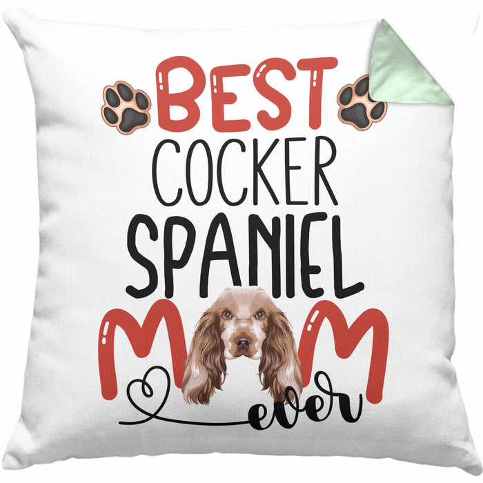 Cocker Spaniel Mom Besitzerin Kissen mit Füllung 40x40 Geschenk Lustiger Spruch Geschenkidee Besitzerin Cocker Spaniel Mama (Grau) Grün Trendation