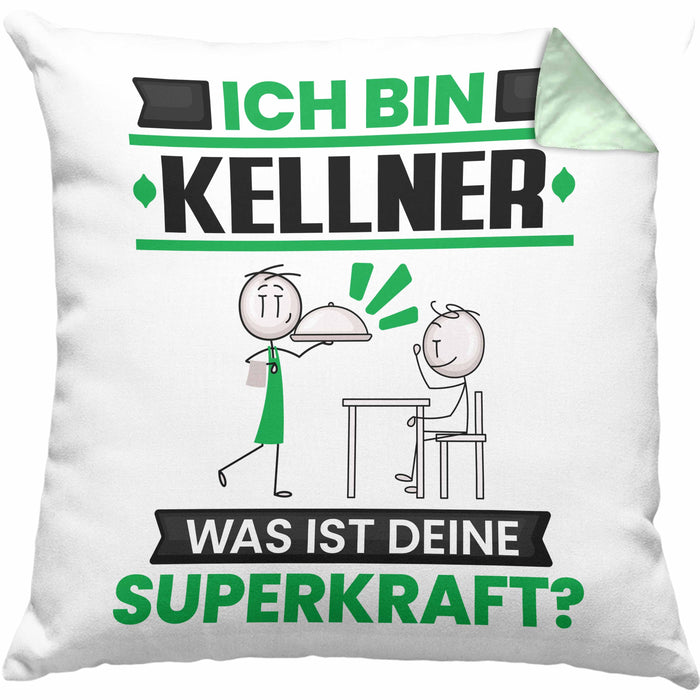 Kellner Kissen mit Füllung 40x40 Geschenk für Kellner Geburtstag Lustiger Spruch Was Ist Deine Superkraft (Grau) Grün Trendation