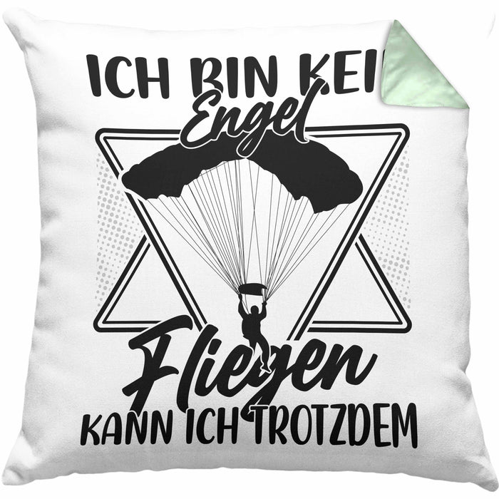 Gleitschirm-Flieger Kissen mit Füllung 40x40 Geschenk Gleitschirmflieger Geschenkidee Fallschirm Paraglider Ich Bin Kein Engel Aber Fliegen Kann Ich Trotzdem (Grau) Grün Trendation