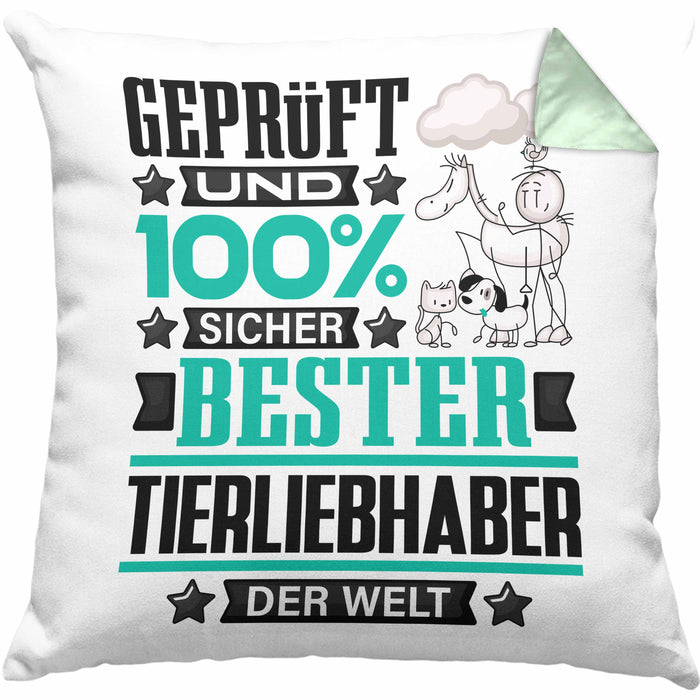 Tierwohlhaber Geschenk Lustiger Spruch für Tierwohlhaber Geschenkidee Bester Tierwohlhaber Der WeltKissen mit Füllung 40x40 (Grau) Grün Trendation