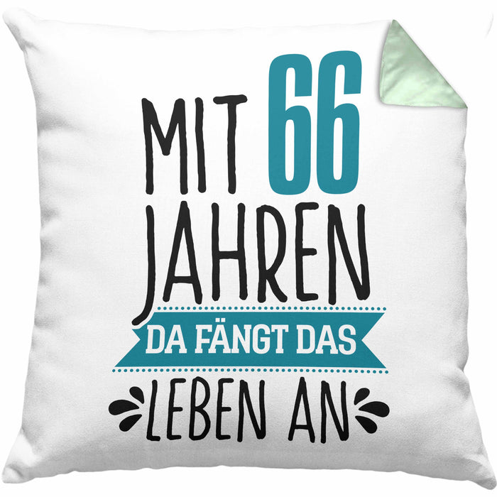 Trendation - Lustiges Geschenk 66. Geburtstag für Männer und Frauen Kissen mit Füllung 40x40 66er Geschenkiee Spruch (Grau) Grün Trendation