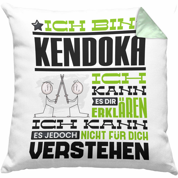 Kendoka Geschenk Kaffee-Kissen mit Füllung 40x40 Geschenkidee für Kendoka Ich Bin Kendoka Ich Kann Es Dir Erklären Jedoch Nicht Für Dich Verstehen Spruch Lustig (Grau) Grün Trendation