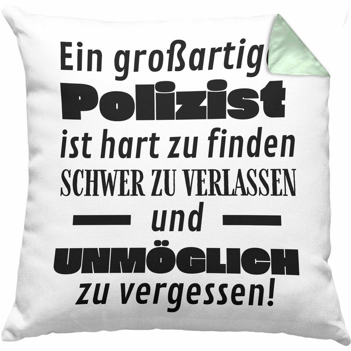 Polizist Abschied Geschenk Kissen mit Füllung 40x40 Abschiedsgeschenk für Polizist Hart Zu Finden Schwer Zu Verlassen (Grau) Grün Trendation