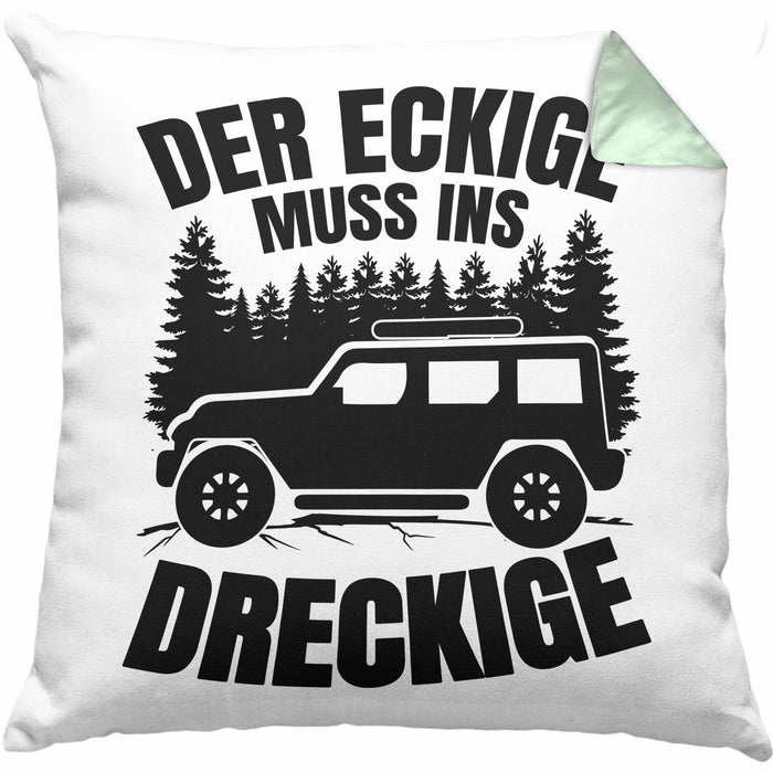 SUV Geschenk Der Eckige Muss Ins Dreckige Geländewagen Geschenkidee Kissen mit Füllung 40x40 (Grau) Grün Trendation