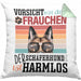 Schäferhund Besitzerin Frauchen Kissen mit Füllung 40x40 Geschenk Lustiger Spruch Geschenkidee Vorsicht Vor Dem Frauchen (Grau) Grün Trendation