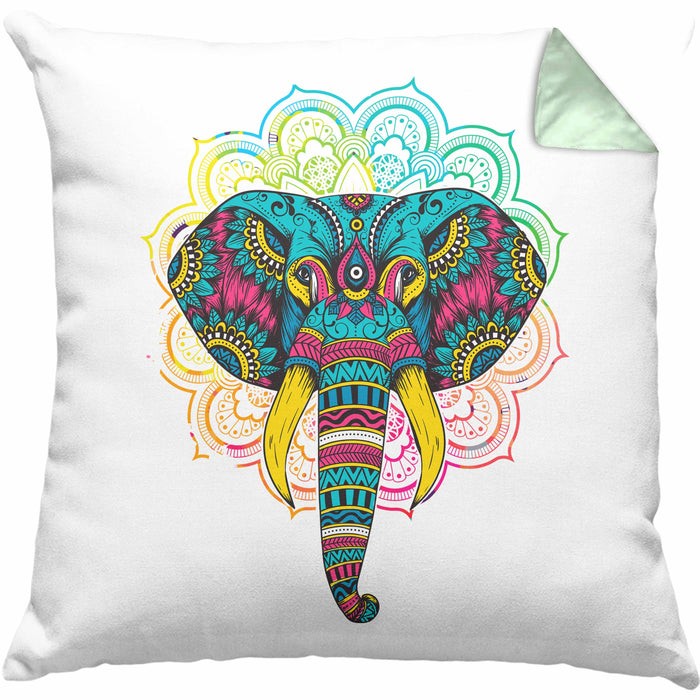 Elefant Kissen mit Füllung 40x40 Geschenk Für Elefanten-Liebhaber Geschenkidee Mandala Bunt (Grau) Grün Trendation